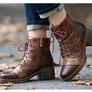New L'Artiste by Spring Step Leather Brown Leather Ankle Boots